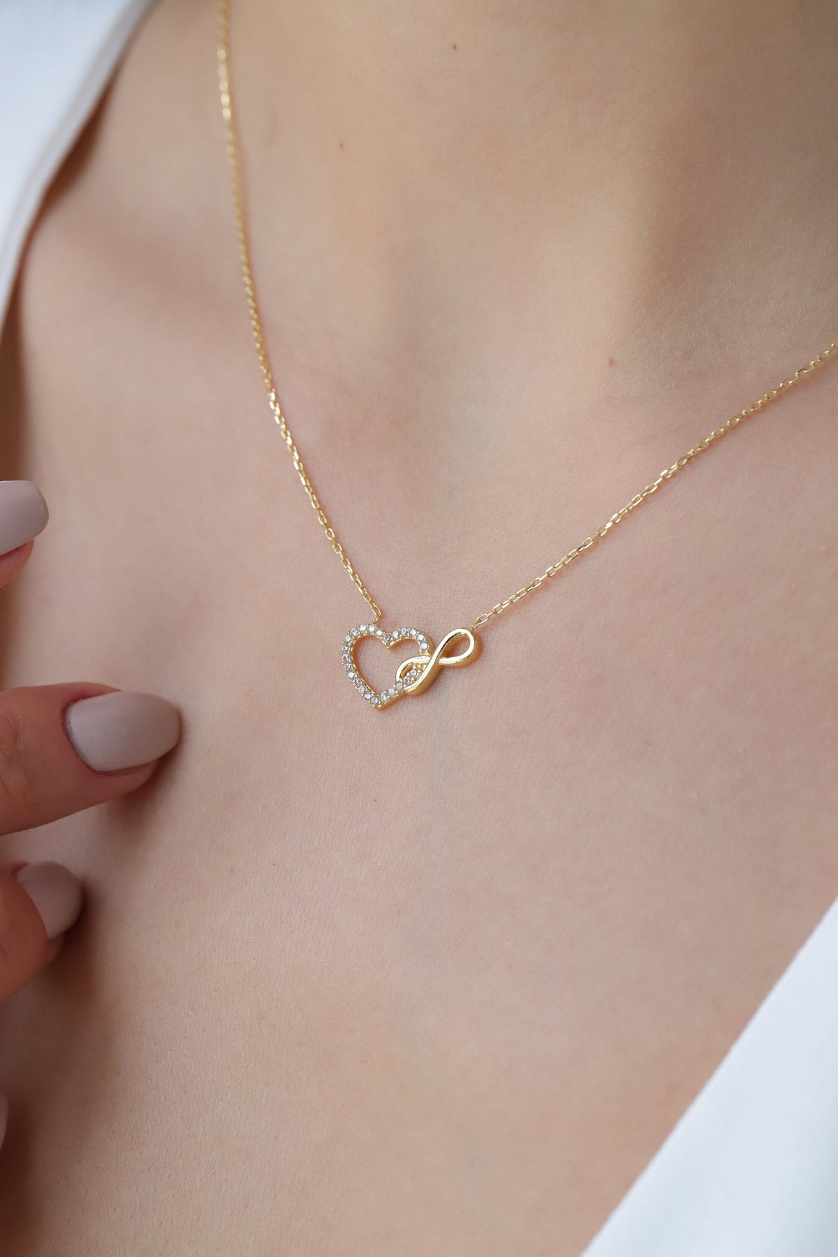 14K Gold Lab Diamond Infinity Heart Necklace, Pave Heart Infinity Pendant, Eternal Love Charm, Gift for Her