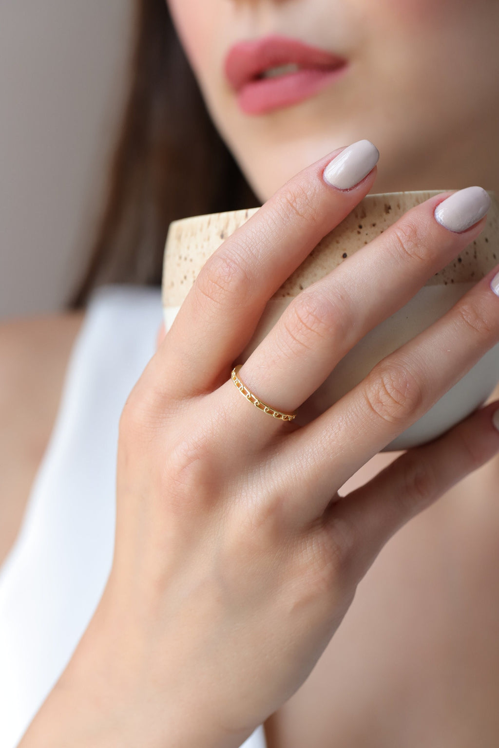 14K Gold Chain Link Ring, Paperclip Chain Stacking Ring, Minimalist Band, Everyday Gold Ring, Gift for Her