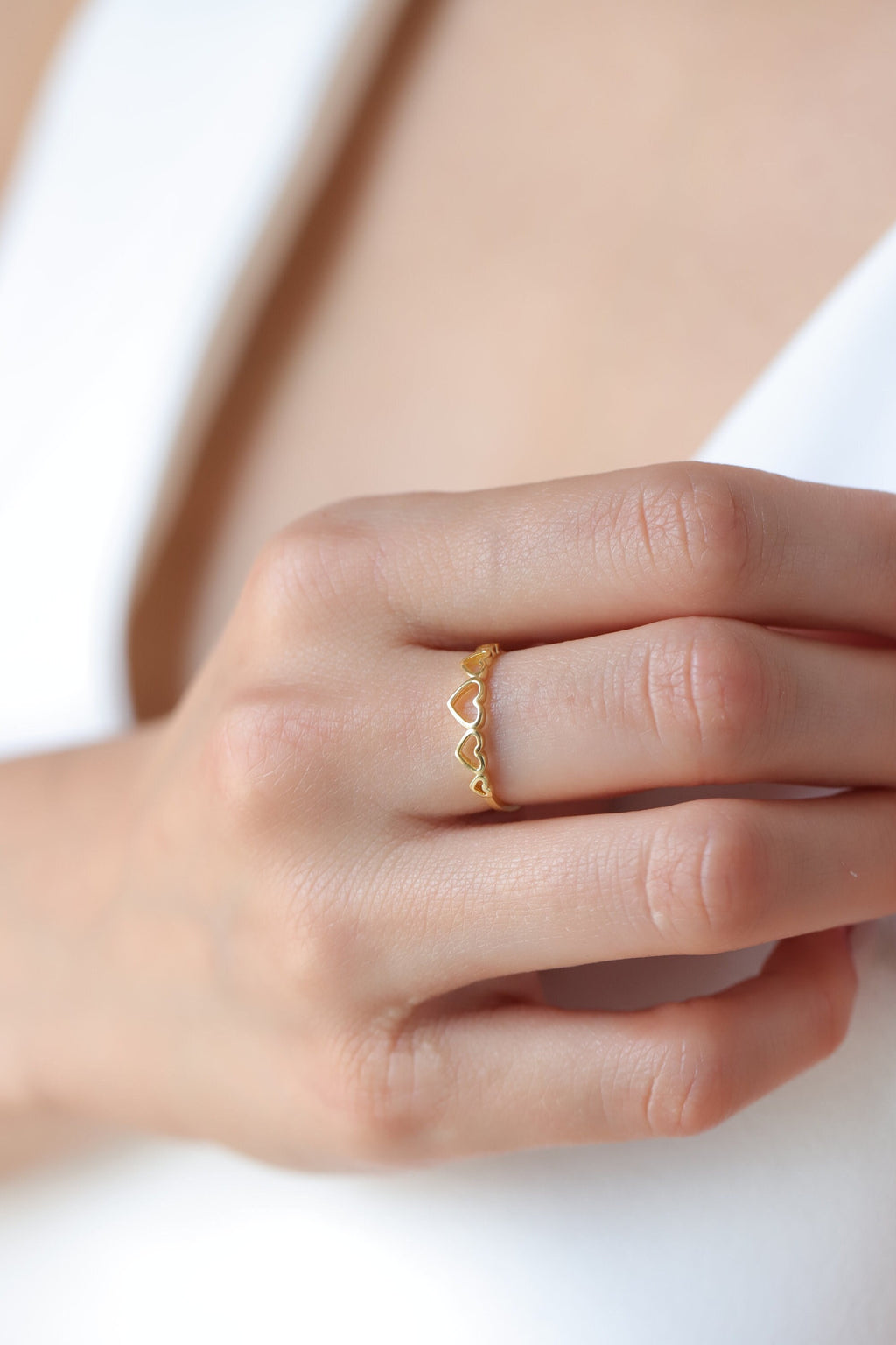 14K Gold Open Heart Ring, Heart Eternity Band, Romantic Stacking Ring, Dainty Love Ring, Gift for Her