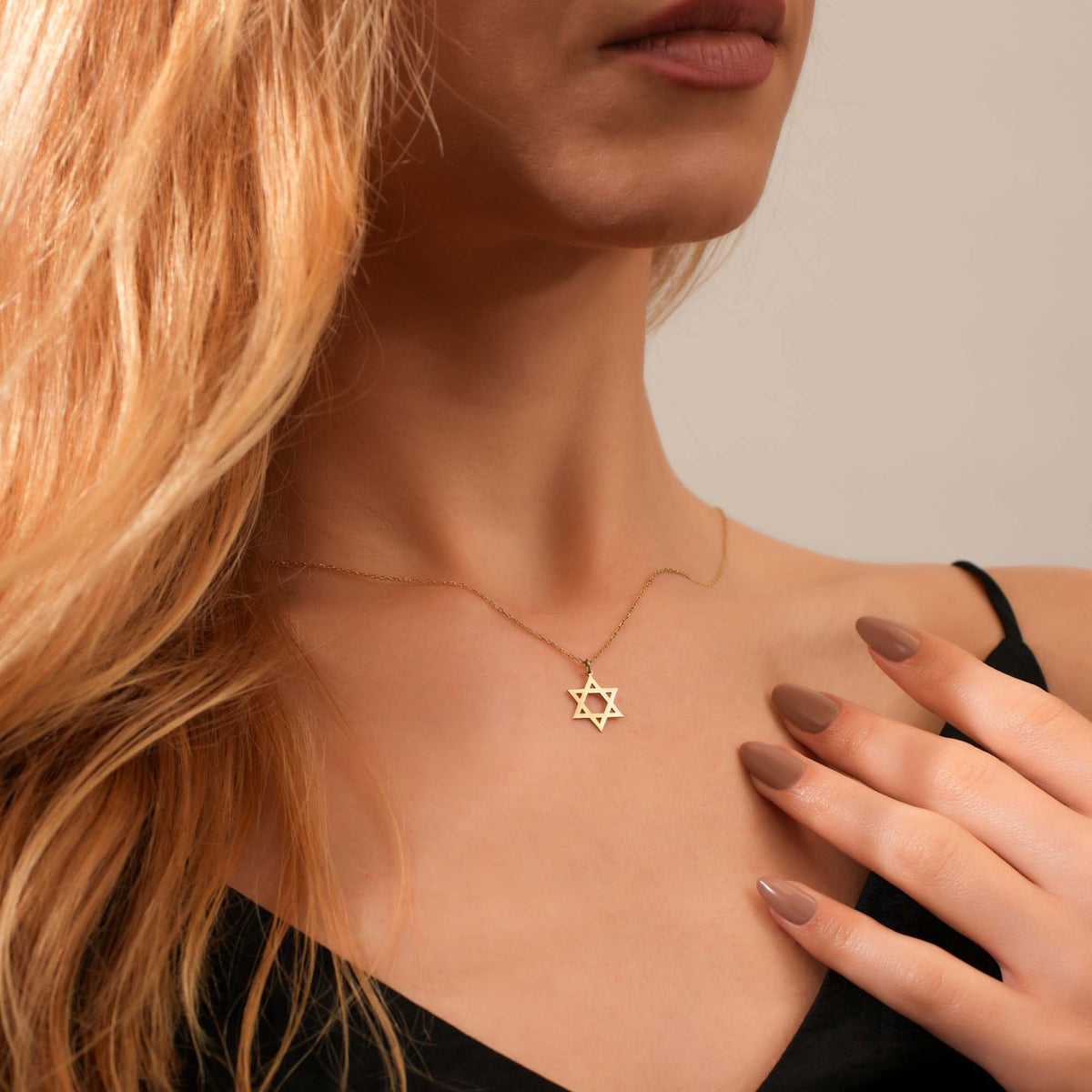 14K Gold Star of David Necklace, Open Outline Jewish Star Pendant, Minimalist Faith Charm, Gift for Her