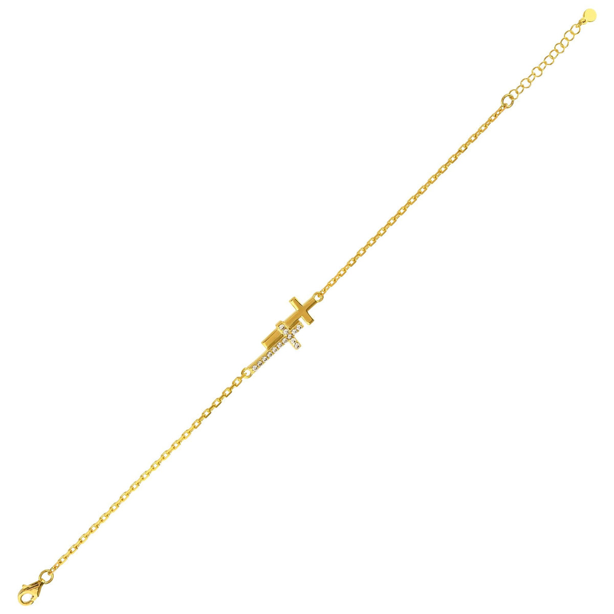 14K Gold Double Cross Bracelet, Pave Lab Diamond Layered Cross Chain Bracelet, Modern Faith Jewelry, Gift for Her