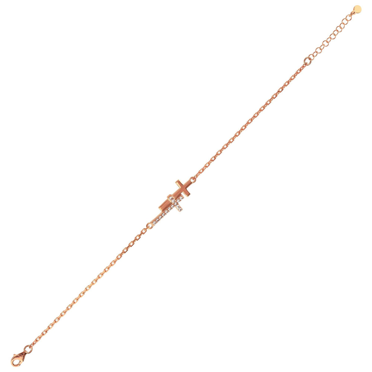 14K Gold Double Cross Bracelet, Pave Lab Diamond Layered Cross Chain Bracelet, Modern Faith Jewelry, Gift for Her