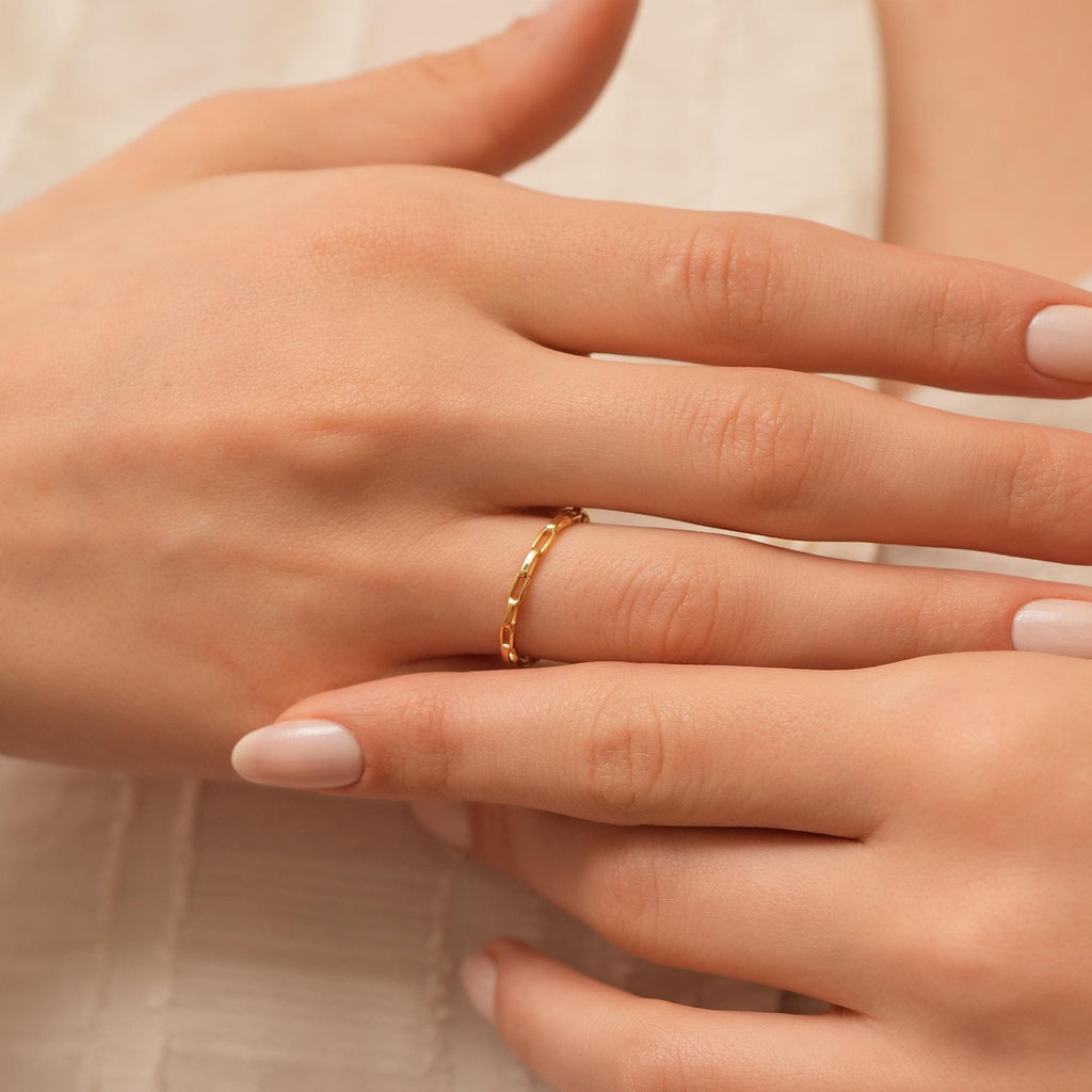 14K Gold Paperclip Chain Ring, Elongated Link Stacking Ring, Minimalist Band, Modern Everyday Ring, Gift for Her