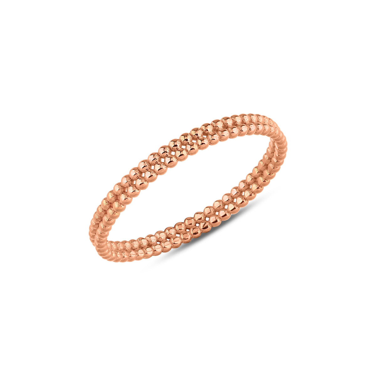 14K Gold Beaded Ring, Double Row Textured Band, Minimalist Stacking Ring, Solid Gold Everyday Ring, Gift for Her