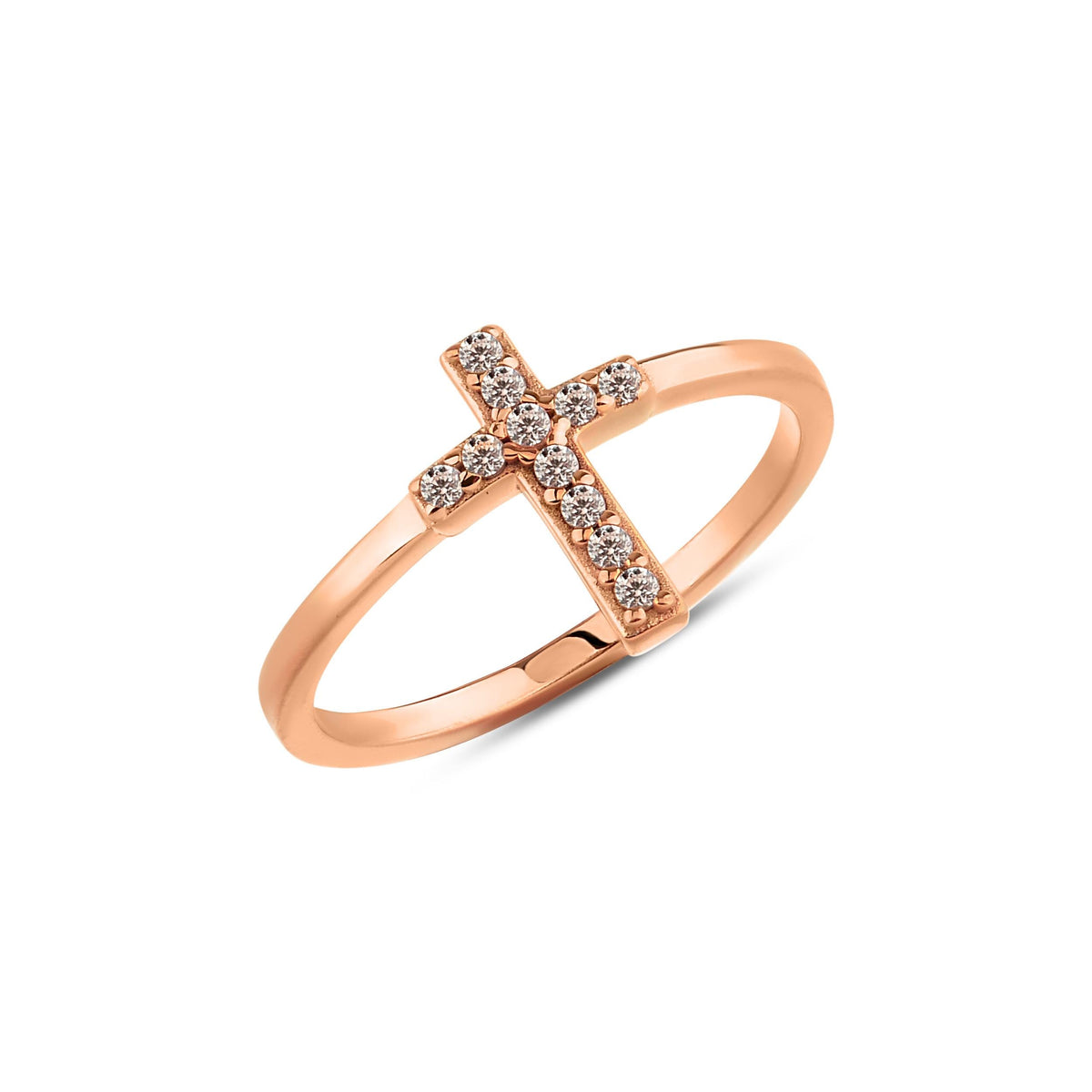 14K Gold Sideways Cross Ring, Pave Lab Diamond Cross Band, Faith Stacking Ring, Christian Jewelry, Gift for Her