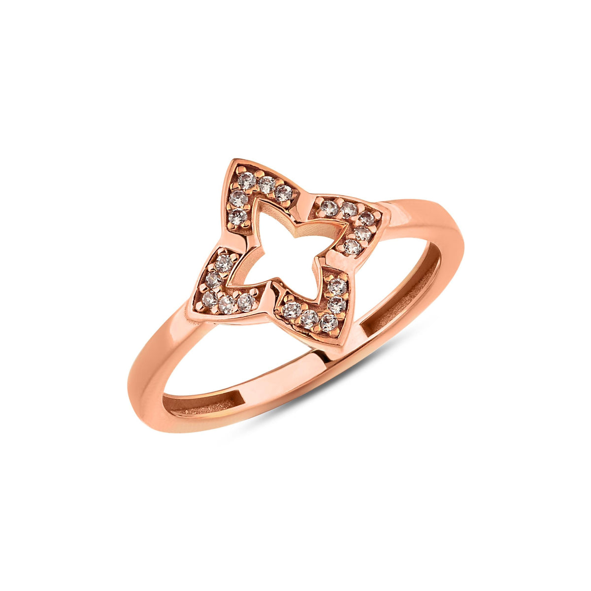 14K Gold Open Star Ring, Pave Lab Diamond Compass Ring, Sparkling Star Outline Ring, Celestial Statement Ring, Gift for Her