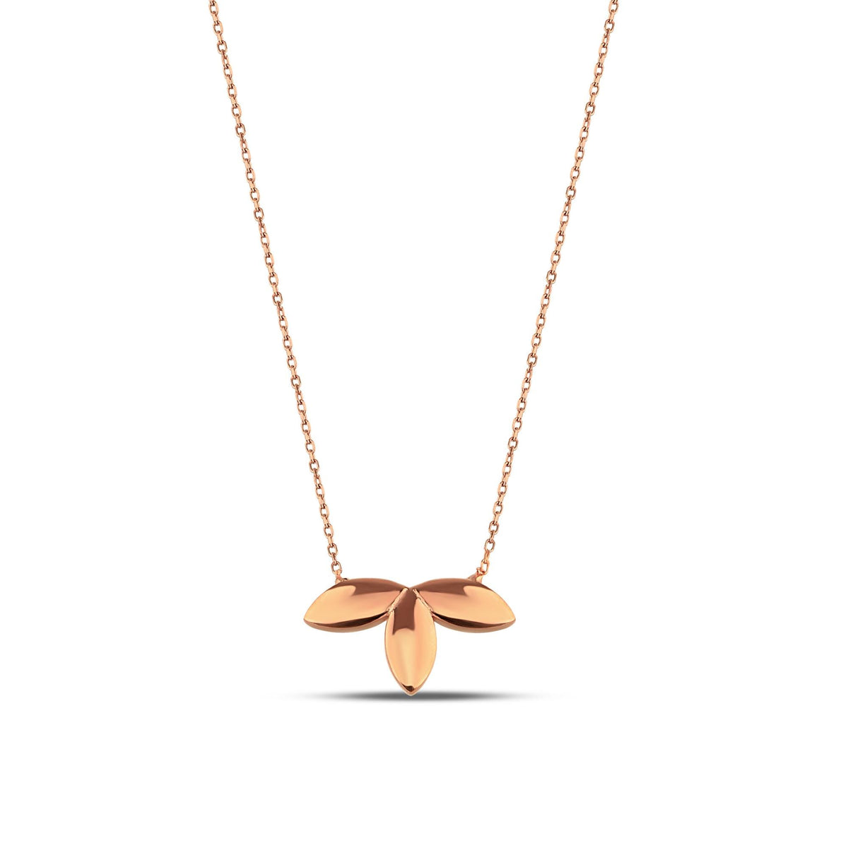 14K Gold Leaf Cluster Necklace, Three Petal Pendant, Puffy Leaf Charm, Minimalist Gift for Her