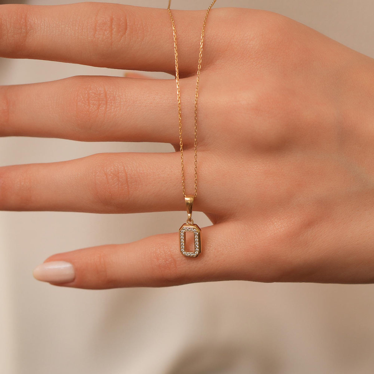 14K Gold Lab Diamond Octagon Necklace, Open Frame Emerald Cut Pendant, Sparkling Geometric Charm, Gift for Her