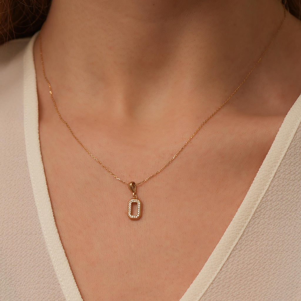 14K Gold Lab Diamond Octagon Necklace, Open Frame Emerald Cut Pendant, Sparkling Geometric Charm, Gift for Her