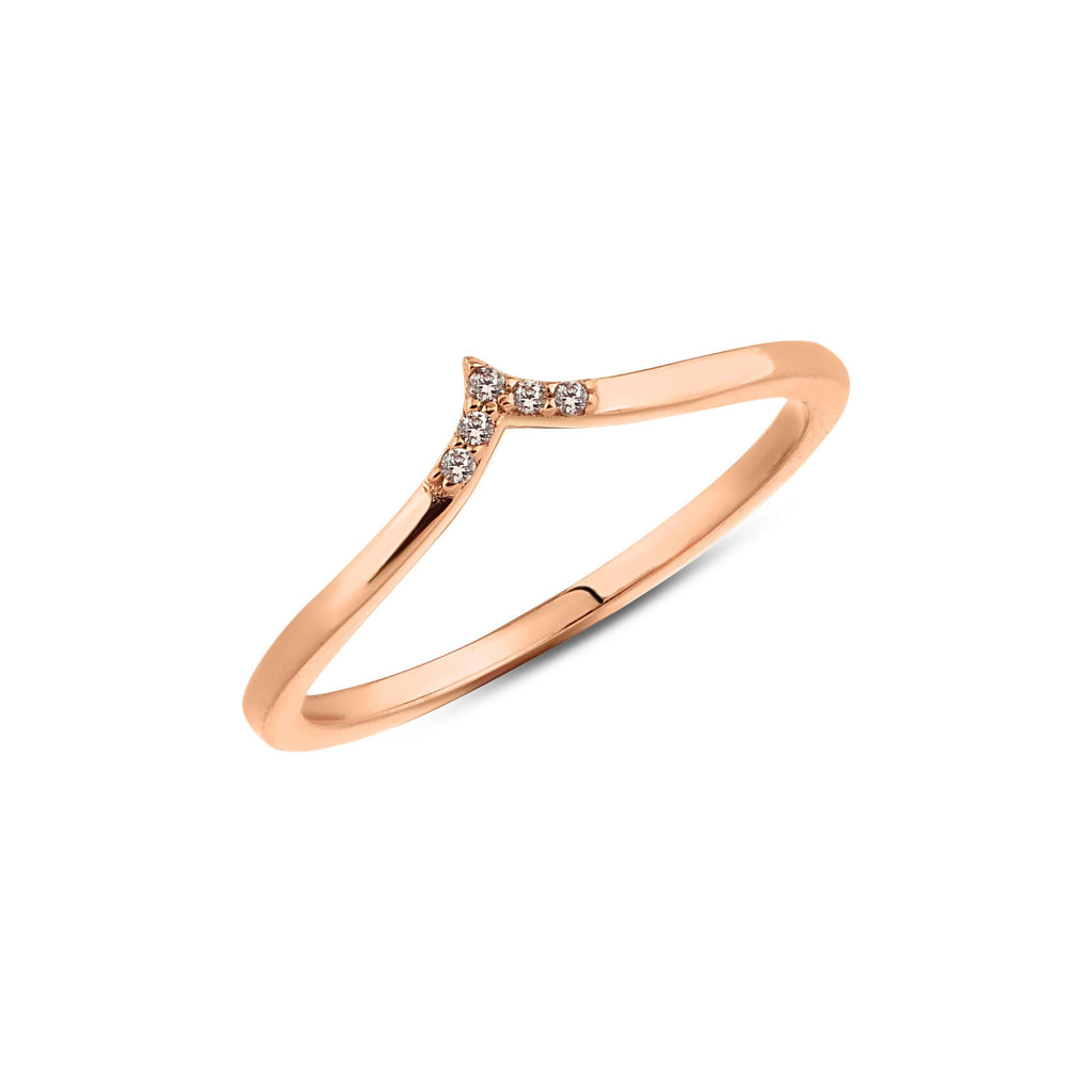 14K Gold Chevron Lab Diamond Ring, Wishbone Stacking Ring, Pave V Shape Ring, Delicate Pointed Ring, Gift for Her