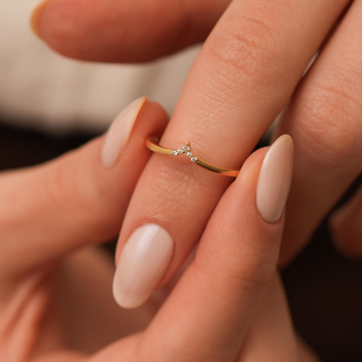 14K Gold Chevron Lab Diamond Ring, Wishbone Stacking Ring, Pave V Shape Ring, Delicate Pointed Ring, Gift for Her