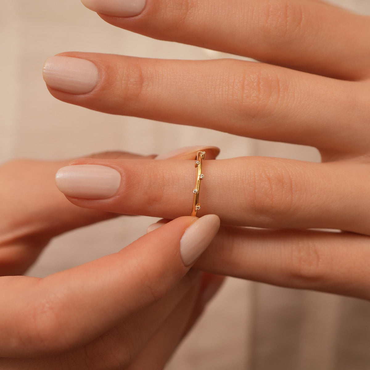 14K Gold Star Dust Ring, Scattered Lab Diamond Band, Celestial Stacking Ring, Minimalist Sparkle Ring, Gift for Her