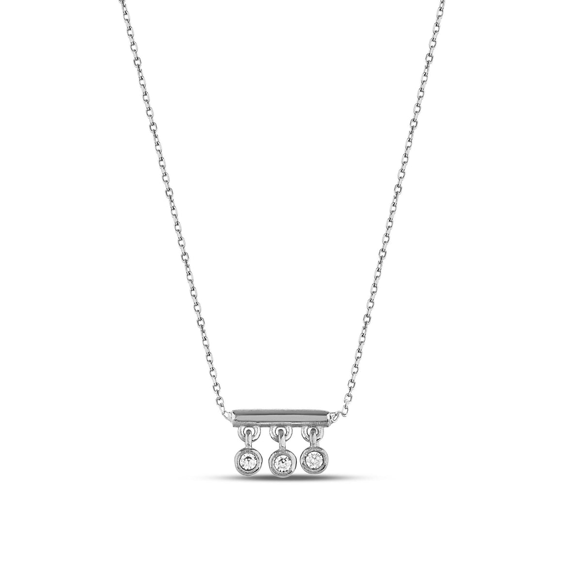 14K Gold Bar Necklace with Lab Diamond Drops, Triple Dangle Diamond Charm, Modern Bezel Set Pendant, Gift for Her
