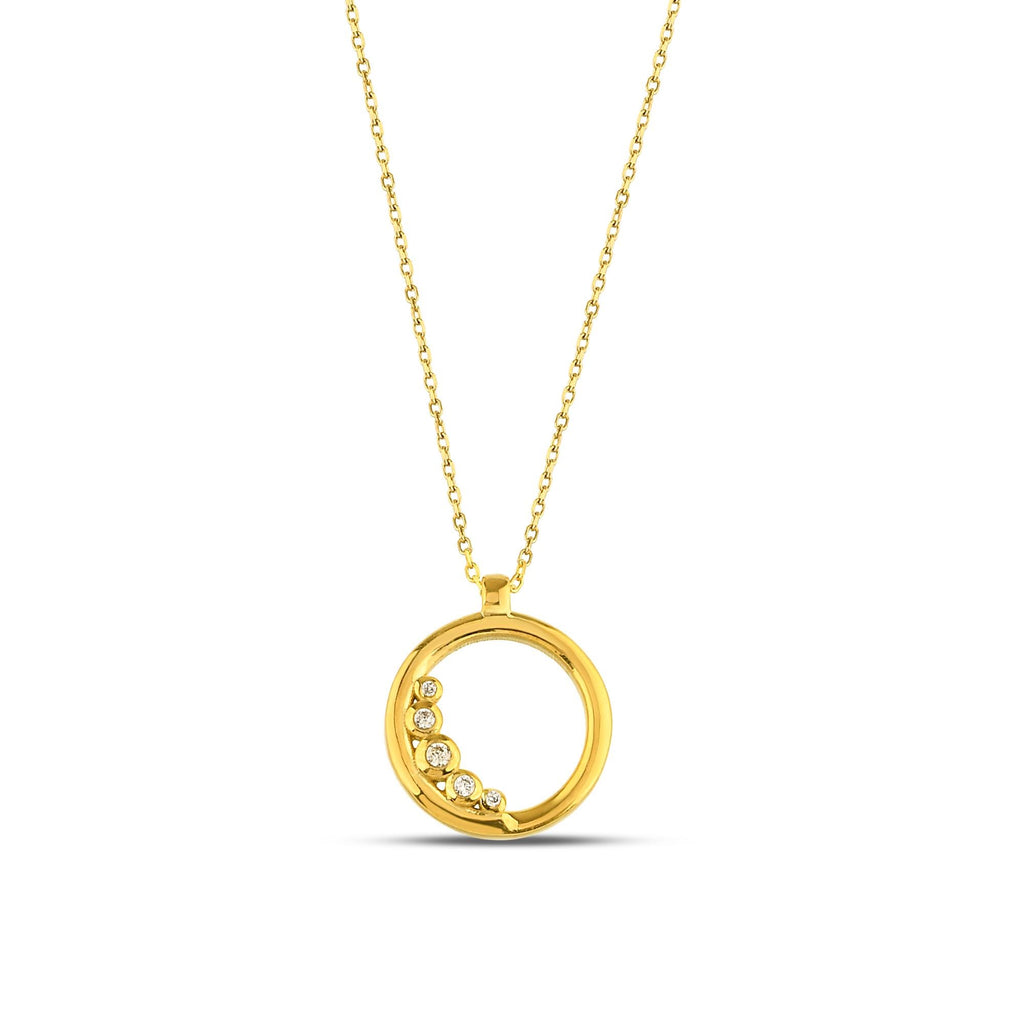 14K Gold Open Circle Necklace, Graduated Lab Diamond Ring Pendant, Journey Circle Charm, Gift for Her