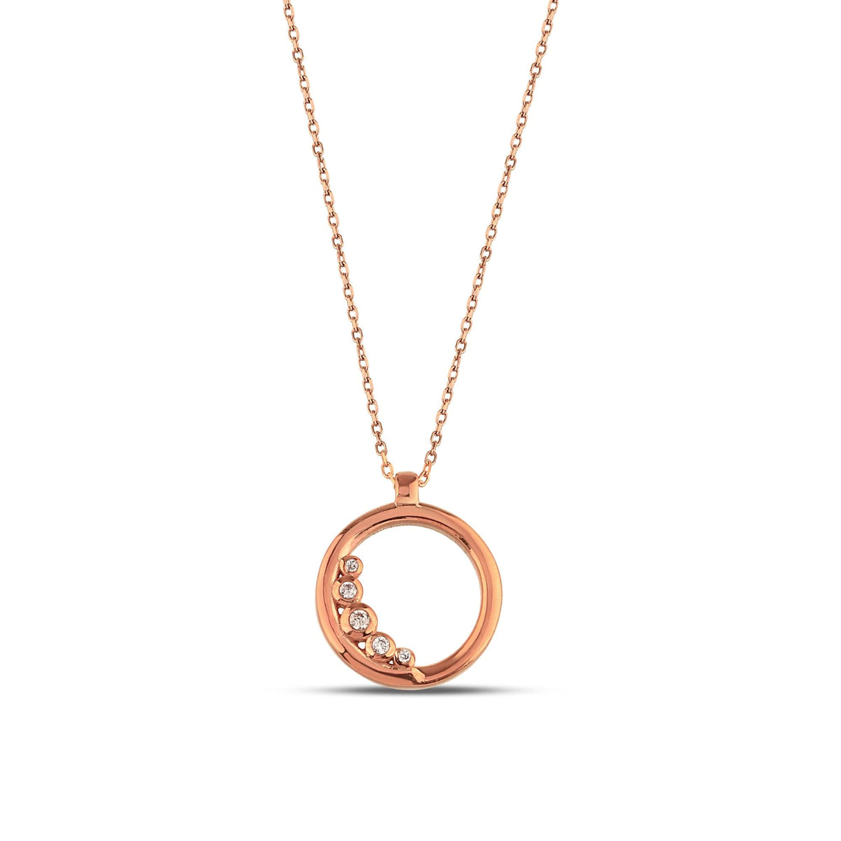 14K Gold Open Circle Necklace, Graduated Lab Diamond Ring Pendant, Journey Circle Charm, Gift for Her