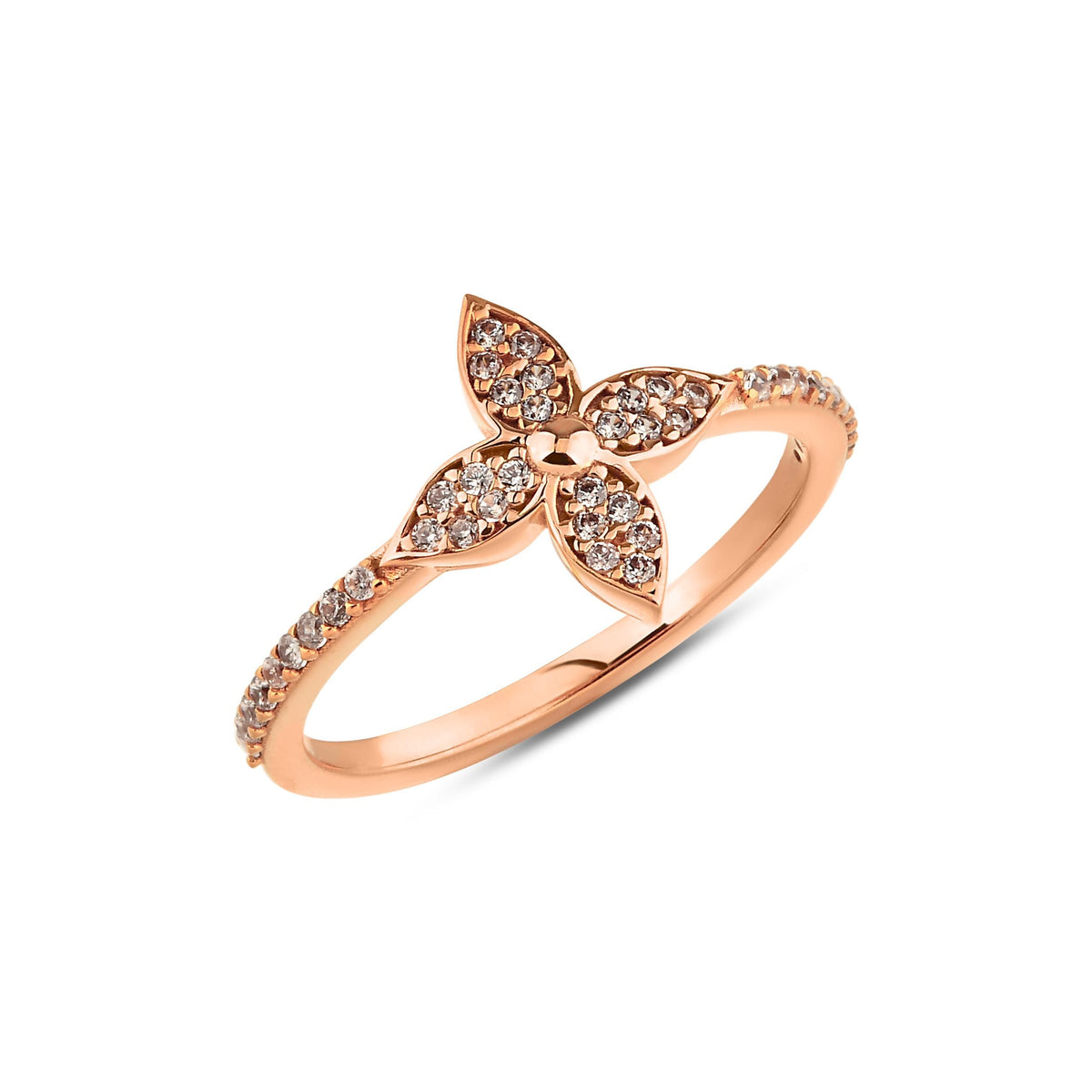 14K Gold Pave Flower Ring, Lab Diamond Clover Statement Ring, Sparkling Petal Ring, Floral Stacking Ring, Gift for Her