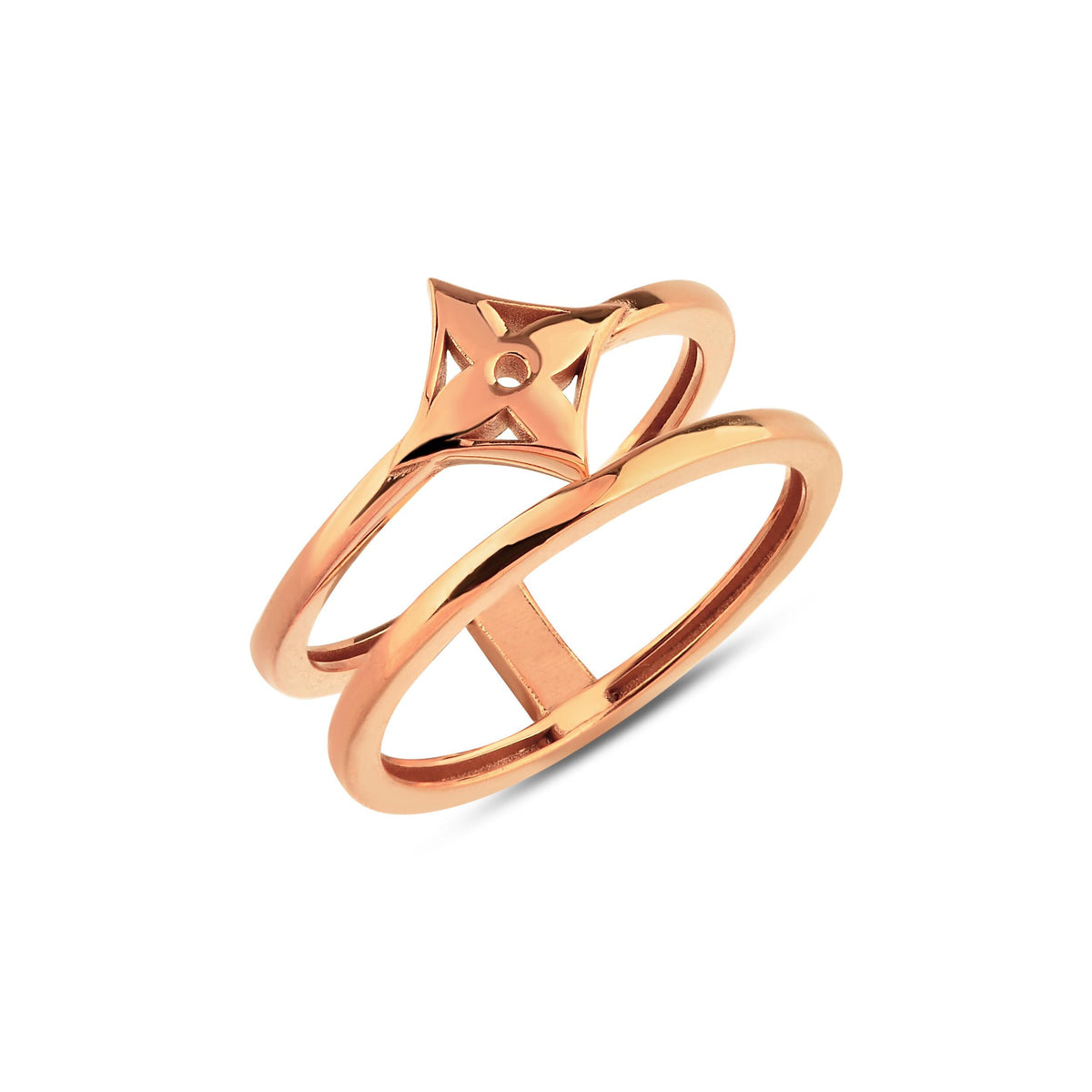 14K Gold Star Ring, Double Band Compass Ring, Criss Cross Stacking Ring, Minimalist Statement Ring, Gift for Her
