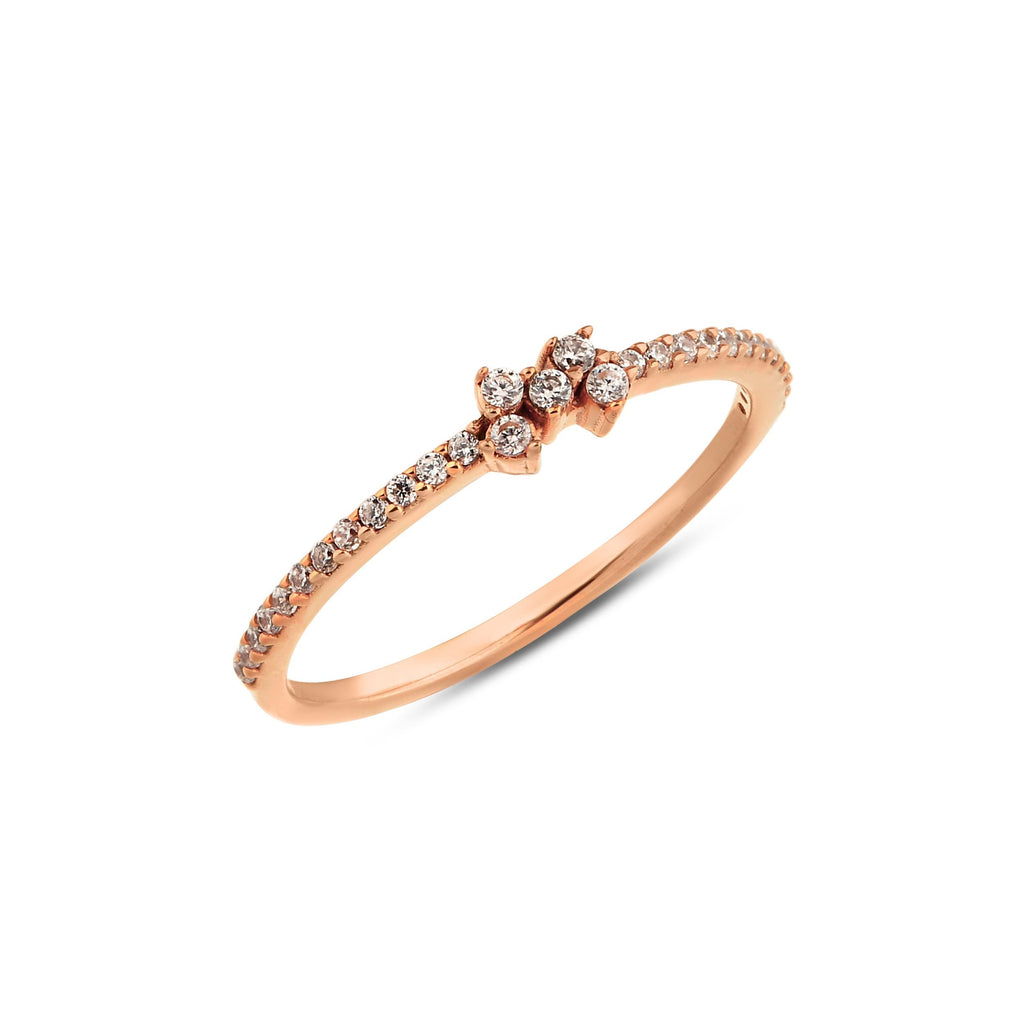 14K Gold Lab Diamond Cluster Ring, Pave Band Stacking Ring, Dainty Sparkle Ring, Delicate Statement Ring, Gift for Her