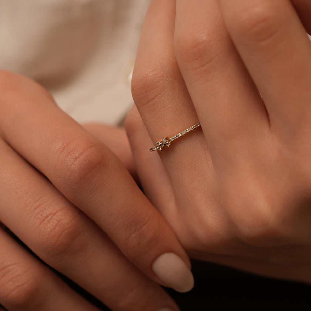 14K Gold Lab Diamond Cluster Ring, Pave Band Stacking Ring, Dainty Sparkle Ring, Delicate Statement Ring, Gift for Her