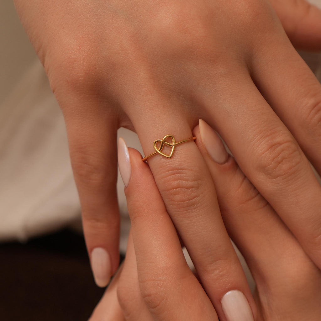 14K Gold Open Heart Ring, Knotted Heart Design, Dainty Love Ring, Minimalist Stacking Ring, Gift for Her