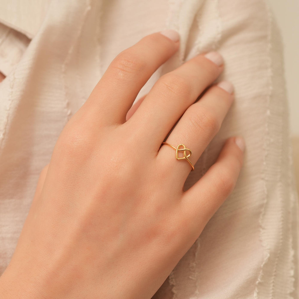 14K Gold Open Heart Ring, Knotted Heart Design, Dainty Love Ring, Minimalist Stacking Ring, Gift for Her
