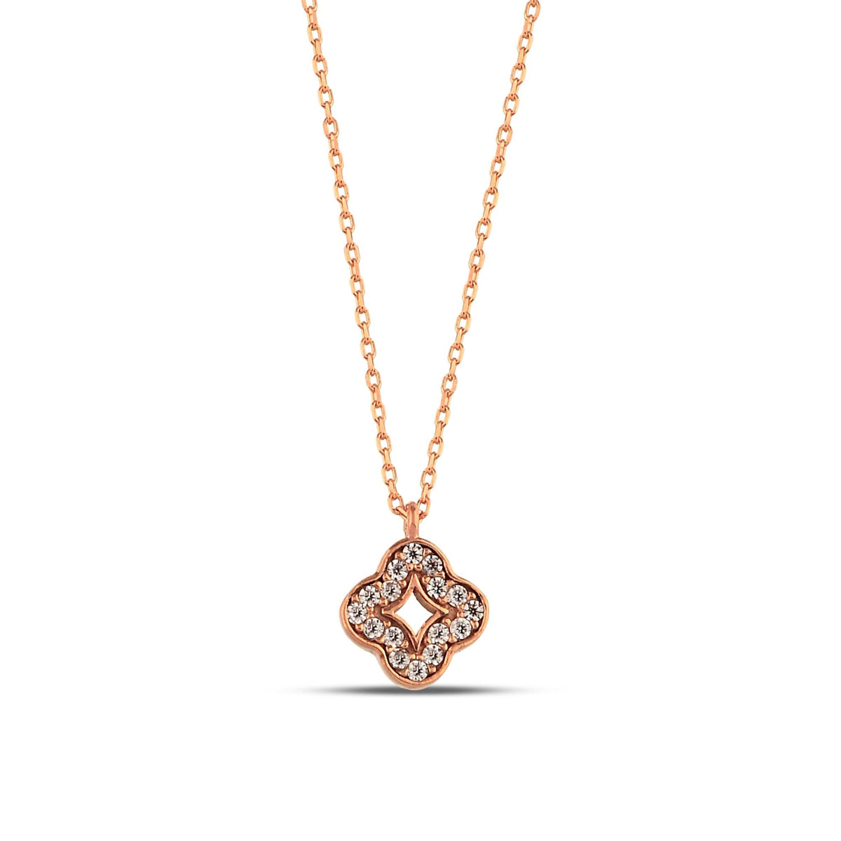 14K Gold Lab Diamond Clover Necklace, Open Center Quatrefoil Pendant, Sparkling Clover Charm, Gift for Her