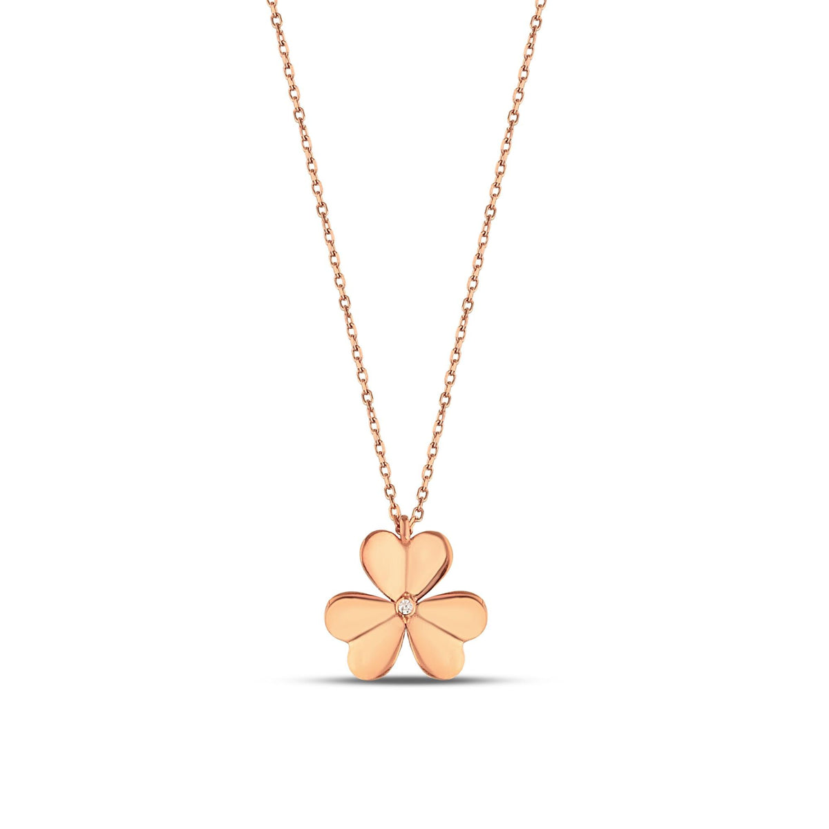 14K Gold Four Leaf Clover Necklace, Diamond Center Clover Pendant, Puffy Petal Charm, Lucky Gift for Her