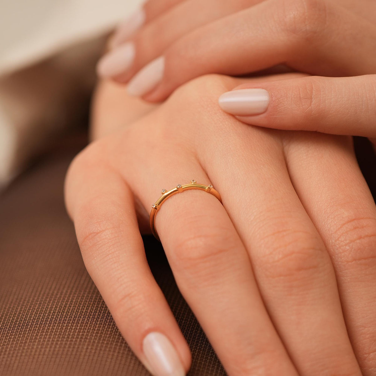 14K Gold Star Dust Ring, Scattered Lab Diamond Band, Celestial Stacking Ring, Minimalist Sparkle Ring, Gift for Her