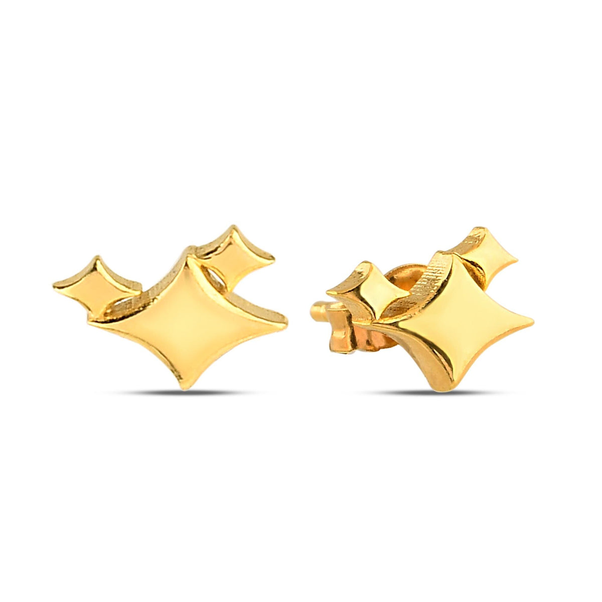 14K Gold Star Stud Earrings, Double Sparkle Compass Earrings, Celestial Statement Studs, Modern Everyday Jewelry, Gift for Her