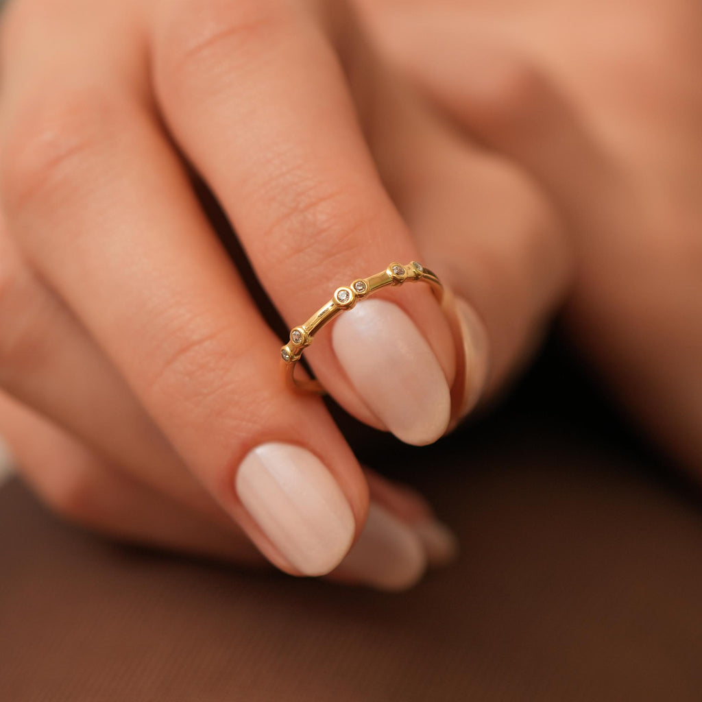 14K Gold Bar Bezel Ring, Segmented Lab Diamond Stacking Ring, Architectural Sparkle Ring, Modern Minimalist Ring, Gift for Her