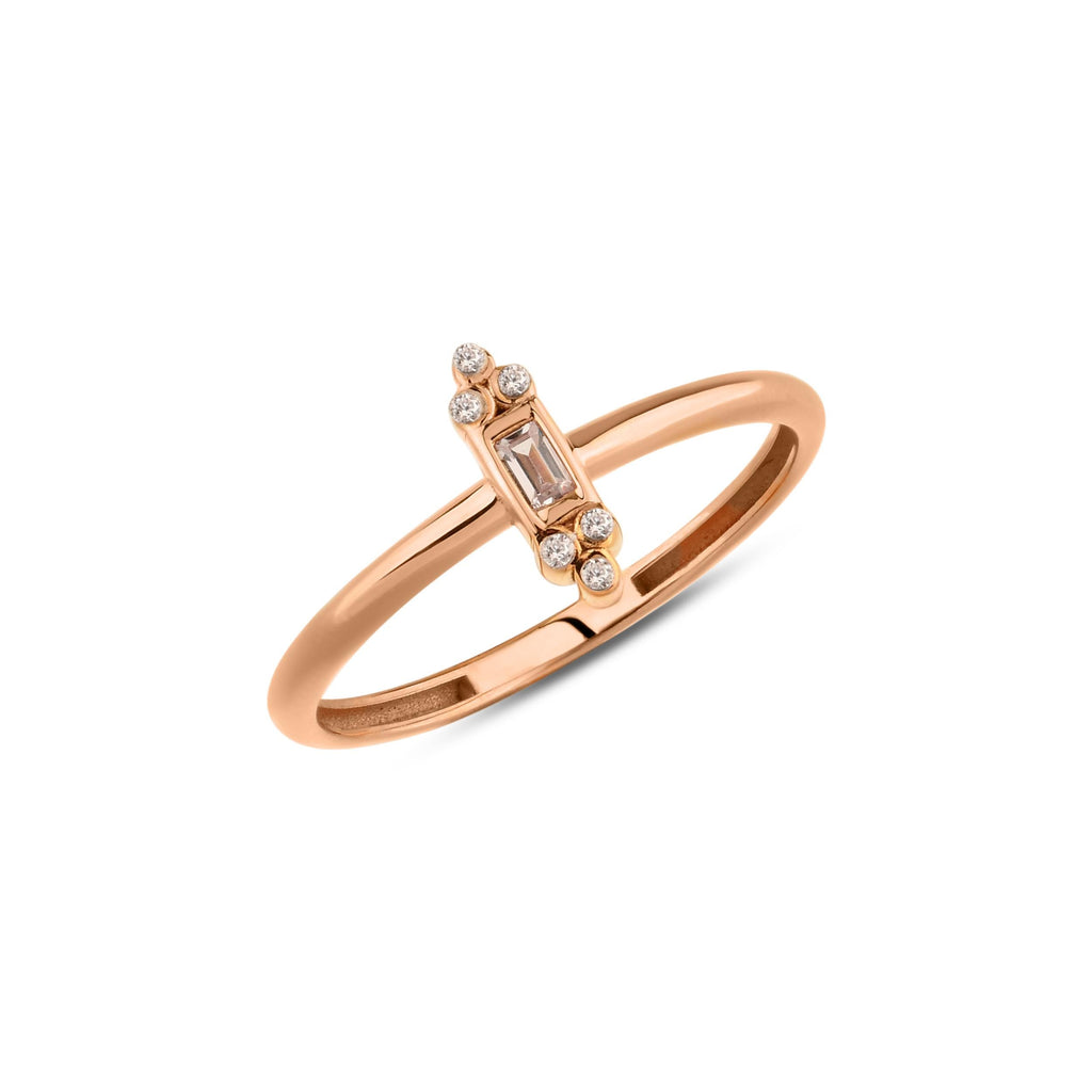 14K Gold Baguette Lab Diamond Ring, Art Deco Bar Stacking Ring, Vertical Diamond Ring, Vintage Style Ring, Gift for Her