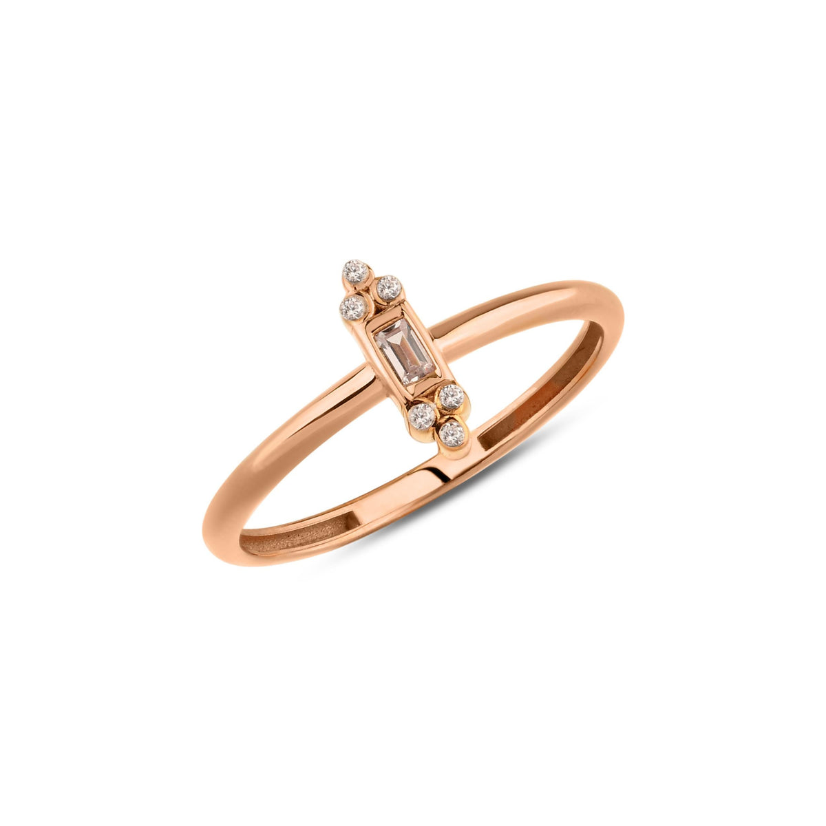 14K Gold Baguette Lab Diamond Ring, Art Deco Bar Stacking Ring, Vertical Diamond Ring, Vintage Style Ring, Gift for Her