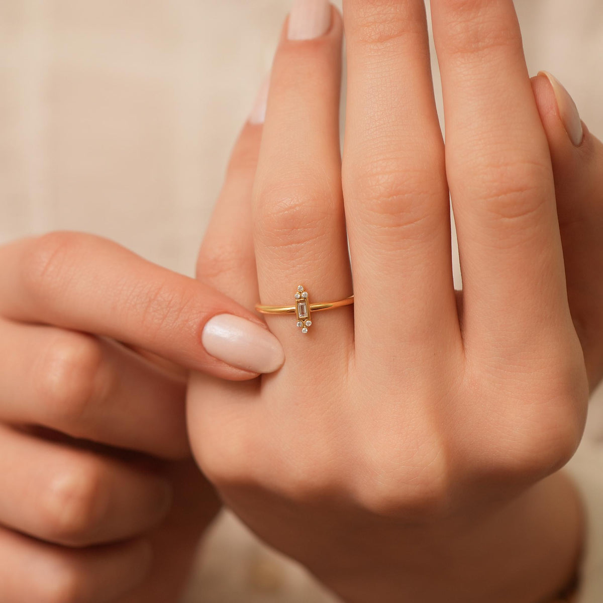 14K Gold Baguette Lab Diamond Ring, Art Deco Bar Stacking Ring, Vertical Diamond Ring, Vintage Style Ring, Gift for Her