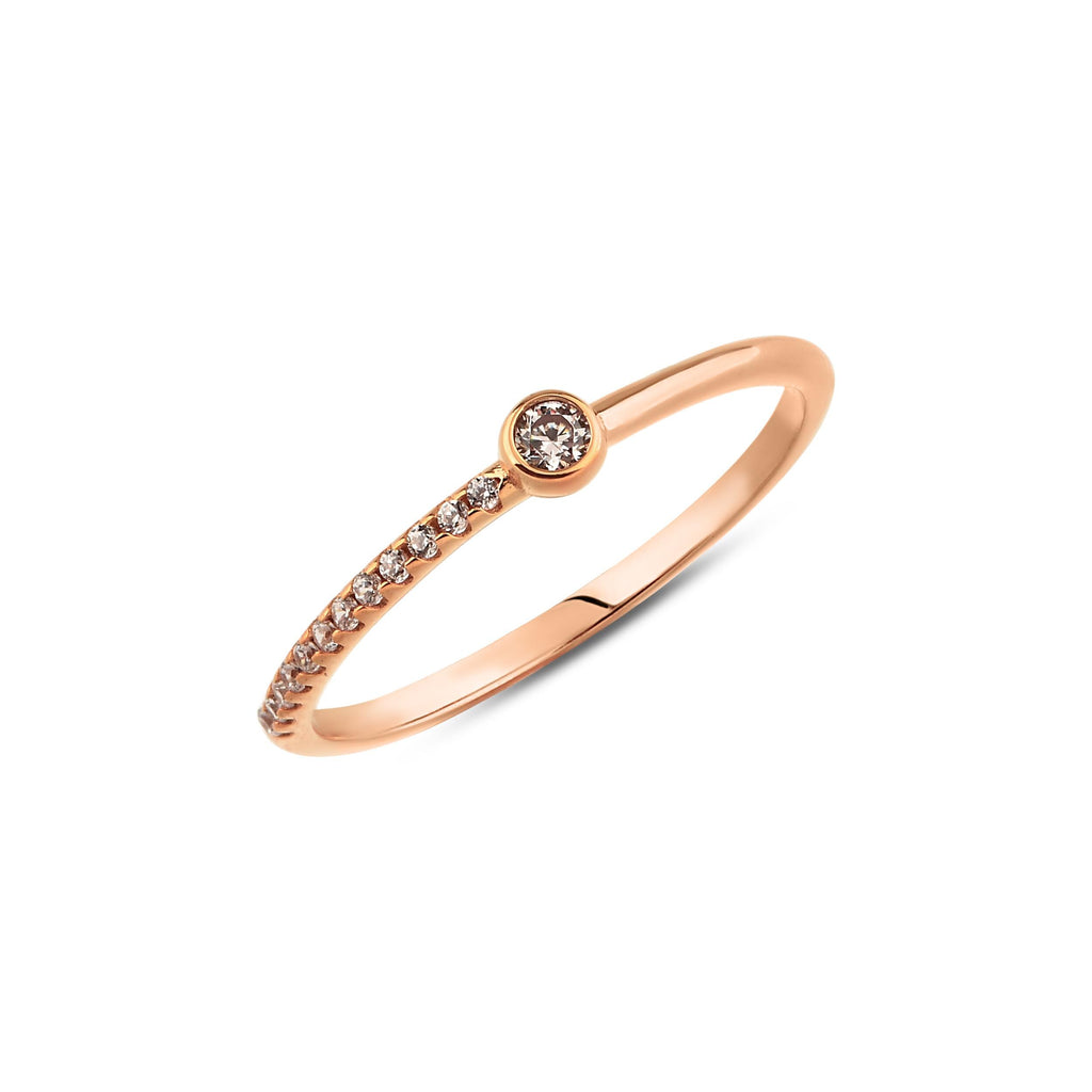14K Gold Bezel Lab Diamond Ring, Pave Stacking Band, Dainty Solitaire Ring, Delicate Sparkle Ring, Gift for Her
