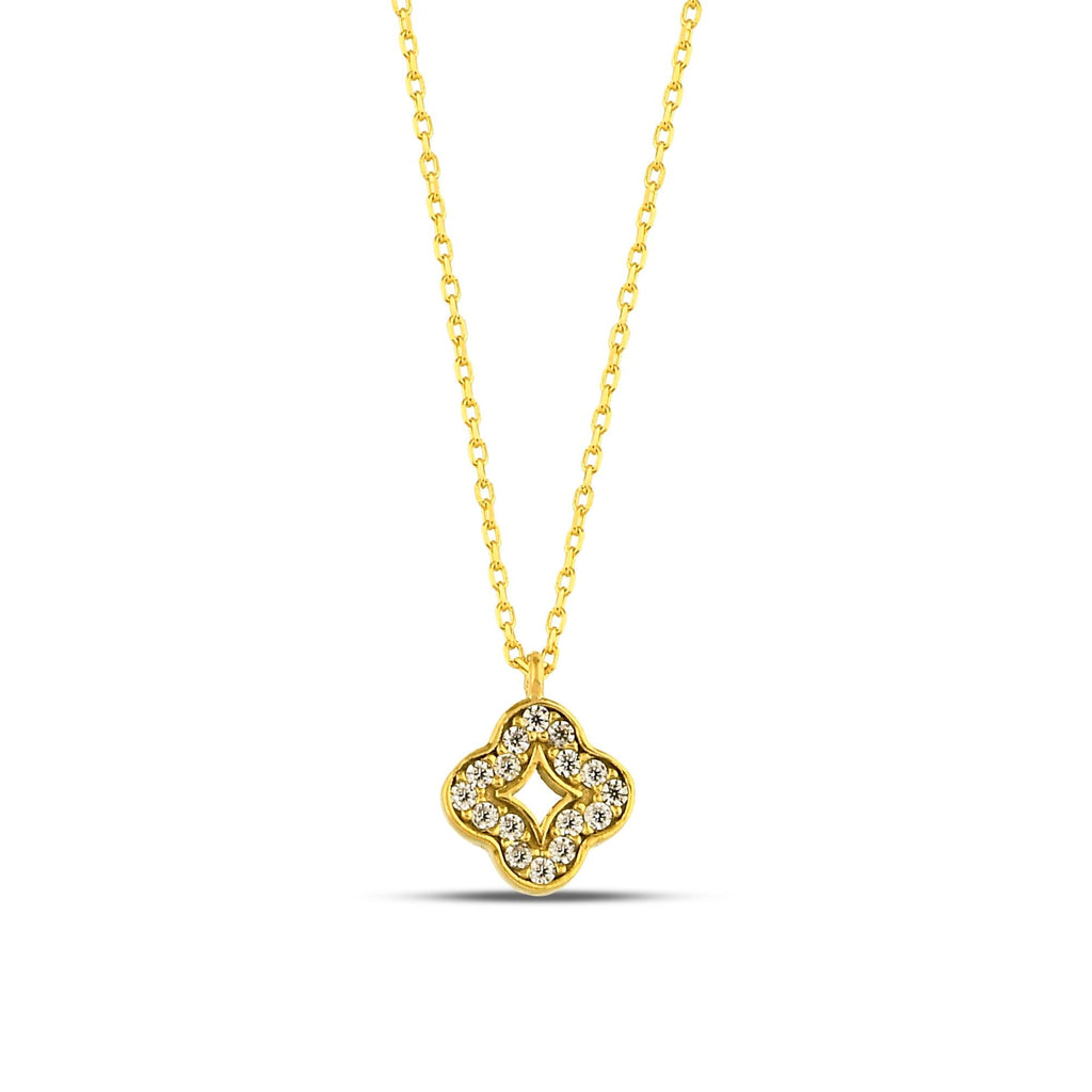 14K Gold Lab Diamond Clover Necklace, Open Center Quatrefoil Pendant, Sparkling Clover Charm, Gift for Her
