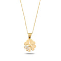 14K Gold CZ Four Leaf Clover Necklace, Pave Petal Clover Pendant, Lucky Charm, Gift for Her