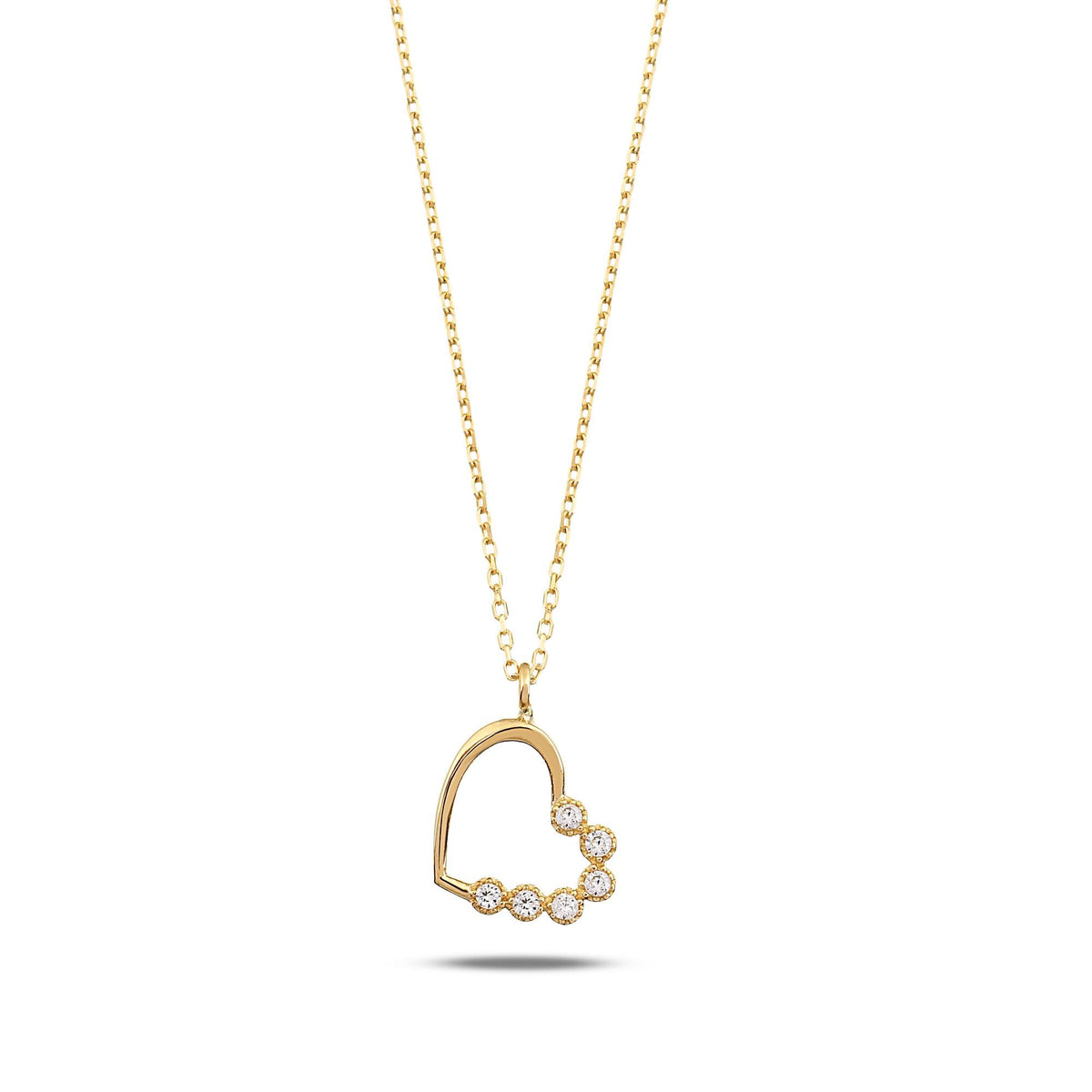 14K Gold Open Heart Necklace, CZ Bezel Set Heart Pendant, Sideways Heart Charm, Gift for Her
