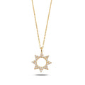 14K Gold Sun Necklace, CZ Open Circle Star Pendant, Celestial Sunburst Charm, Gift for Her