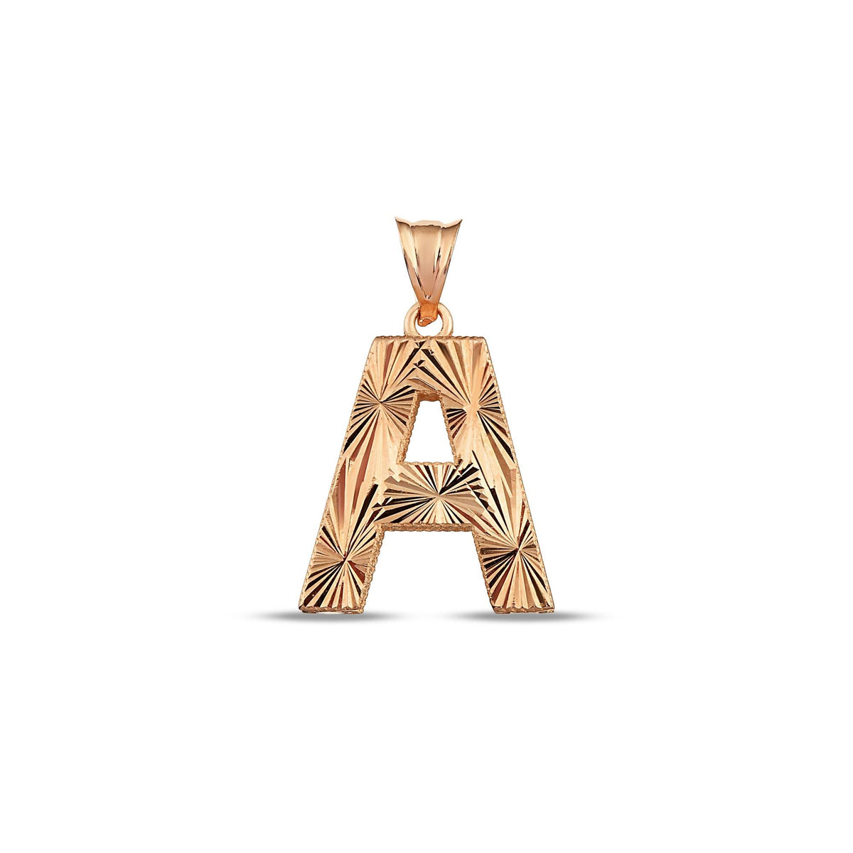 14K Gold Initial Letter A Pendant, Diamond Cut Block Letter Necklace, Sparkling Personalized Charm, Gift for Her
