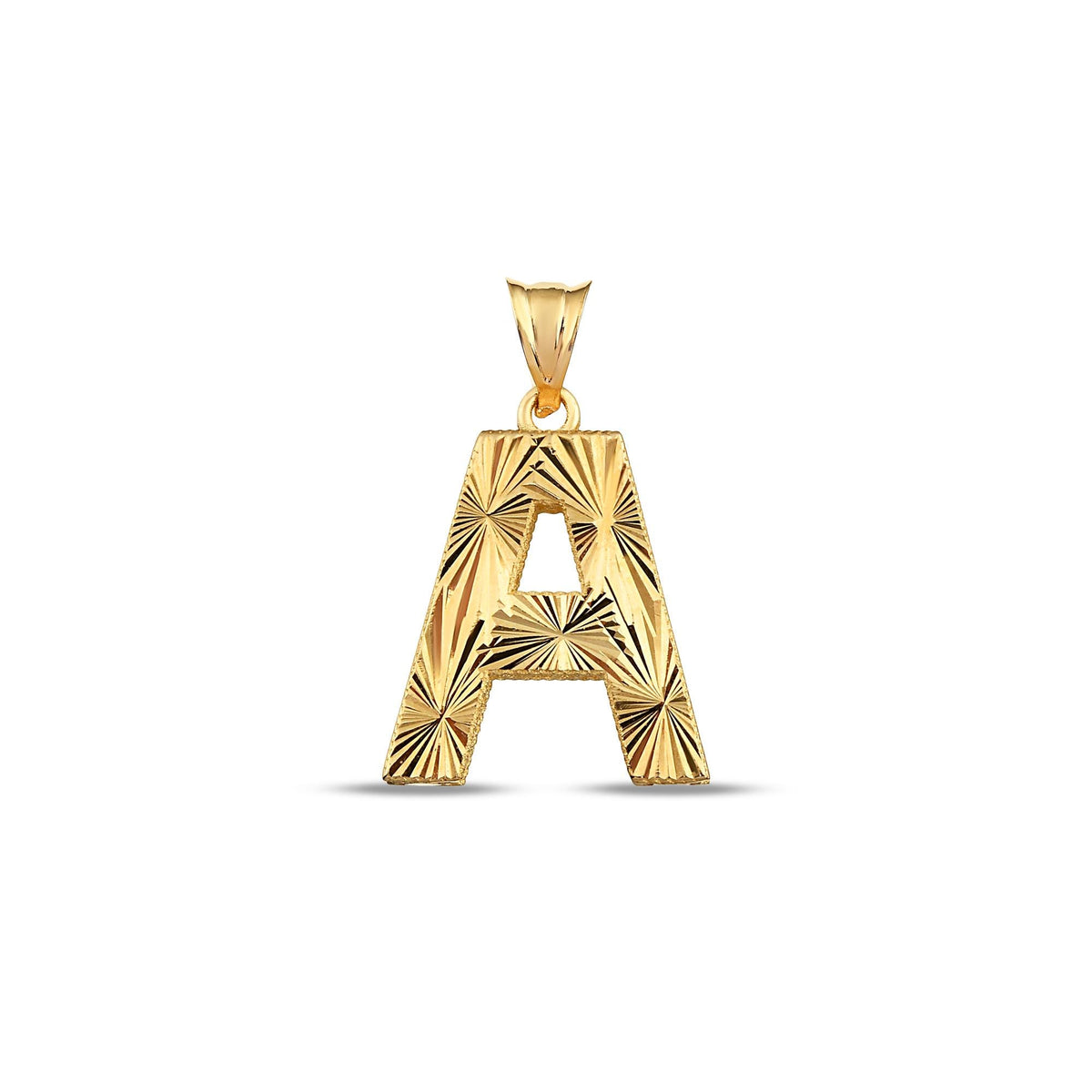 14K Gold Initial Letter A Pendant, Diamond Cut Block Letter Necklace, Sparkling Personalized Charm, Gift for Her