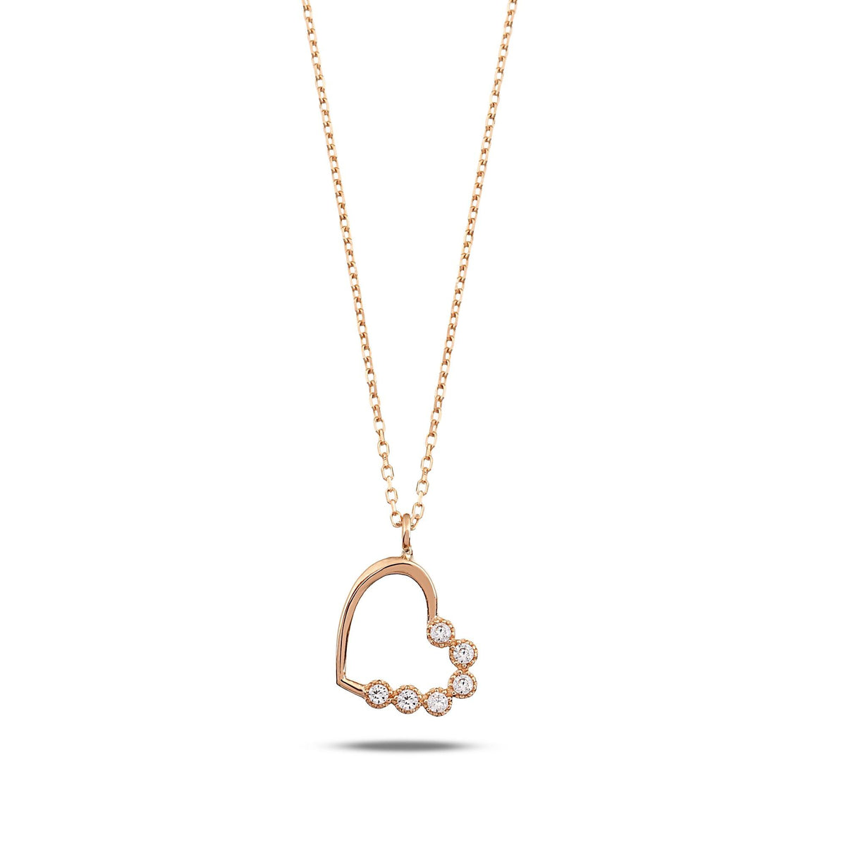 14K Gold Open Heart Necklace, CZ Bezel Set Heart Pendant, Sideways Heart Charm, Gift for Her