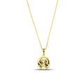 14K Gold Heart Medallion Necklace, Diamond Cut Double Heart Coin Pendant, Dainty Round Disc Necklace, Valentine's Gift for Her
