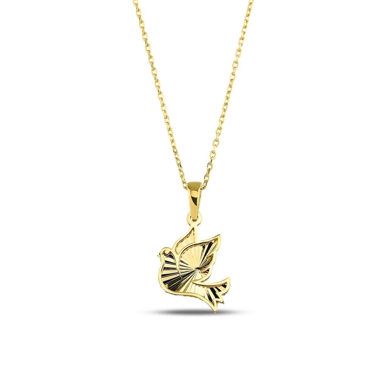 14K Gold Dove Necklace, Diamond Cut Peace Dove Pendant, Symbolic Bird Charm, Dainty Faith Jewelry, Gift for Her