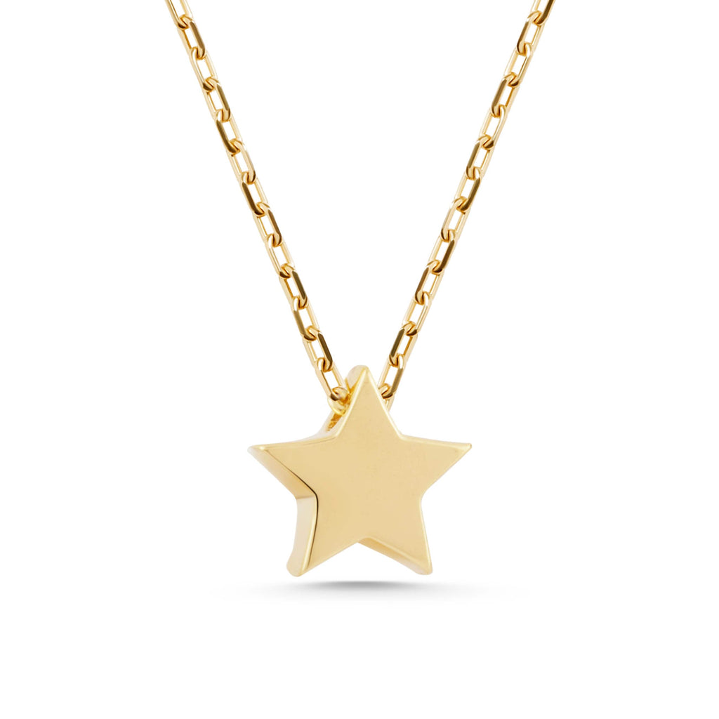 14K Gold Star Necklace, Solid Gold Puffy Star Pendant, Minimalist Star Charm, Gift for Her