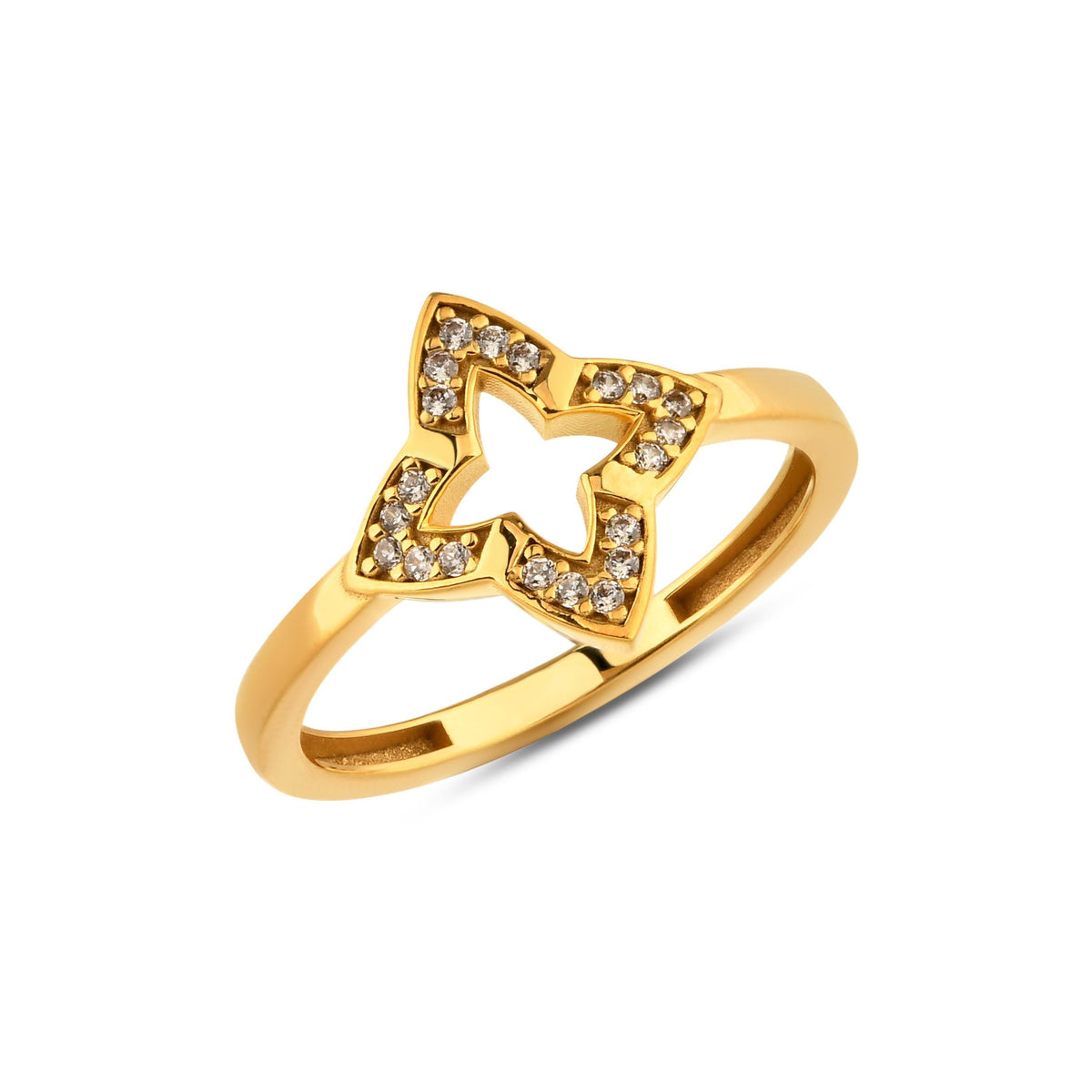 14K Gold Open Star Ring, Pave Lab Diamond Compass Ring, Sparkling Star Outline Ring, Celestial Statement Ring, Gift for Her