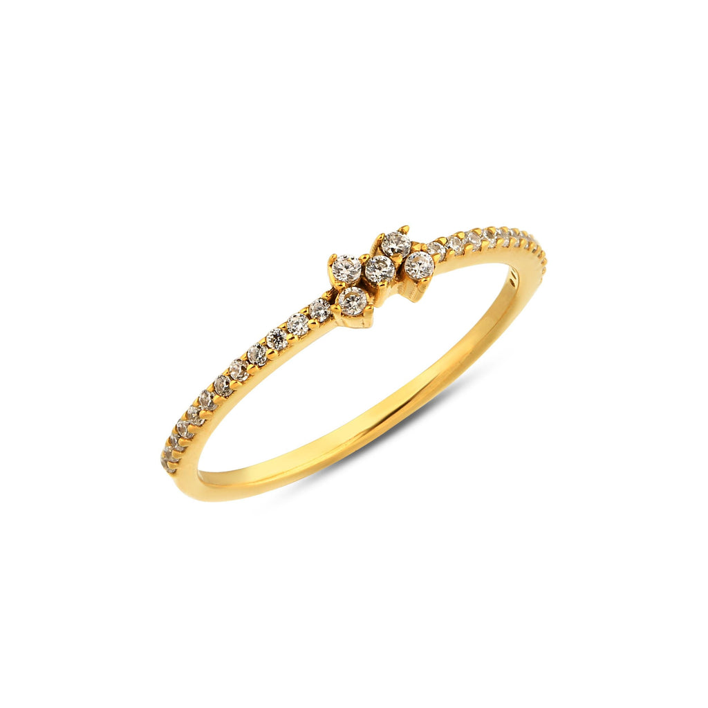 14K Gold Lab Diamond Cluster Ring, Pave Band Stacking Ring, Dainty Sparkle Ring, Delicate Statement Ring, Gift for Her