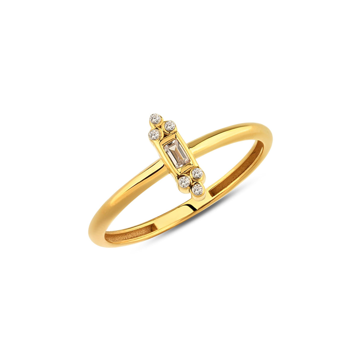 14K Gold Baguette Lab Diamond Ring, Art Deco Bar Stacking Ring, Vertical Diamond Ring, Vintage Style Ring, Gift for Her