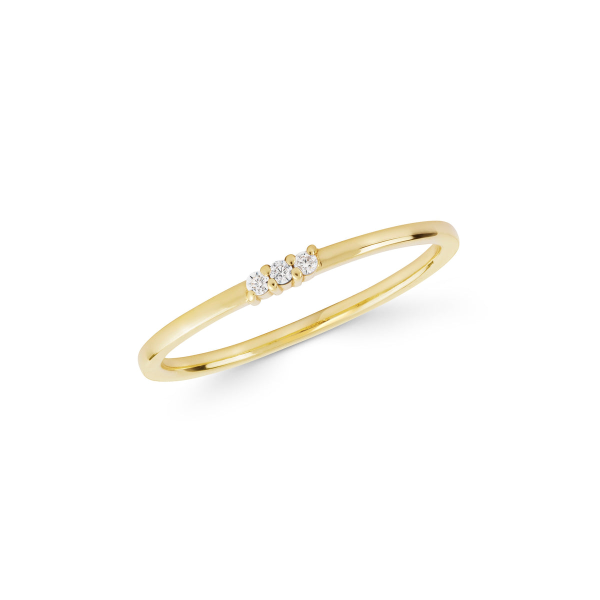 14K Gold Three Stone Ring, Dainty Lab Diamond Stacking Ring, Minimalist Thin Band, Delicate Everyday Ring, Gift for Her