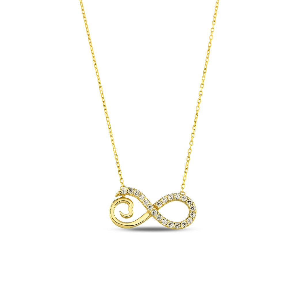 14K Gold Pave Infinity Heart Necklace, Lab Diamond Infinity Love Pendant, Eternal Love Charm, Gift for Her