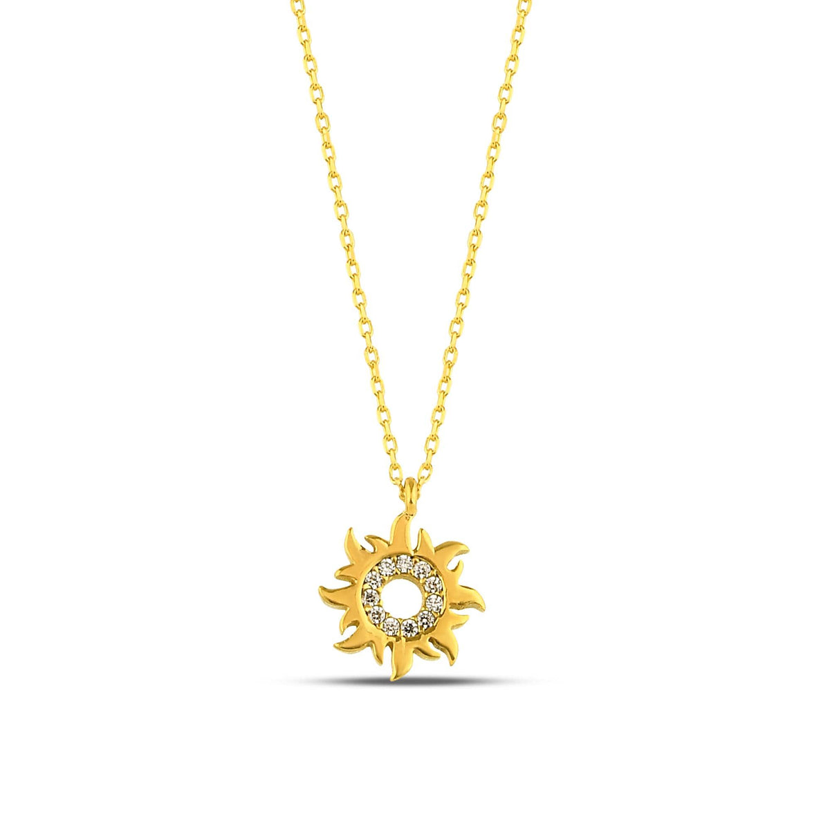 14K Gold Lab Diamond Sun Necklace, Pave Sunburst Pendant, Sparkling Celestial Charm, Gift for Her